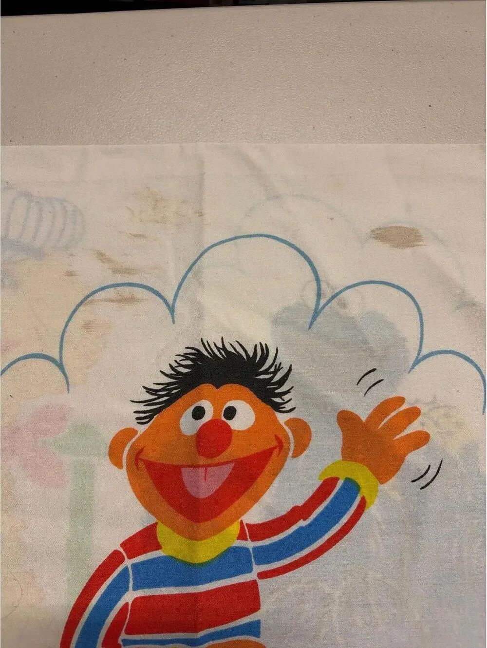 Vintage 80s Sesame Street Big Bird Cookie Monster Bert Ernie Train Pillowcase